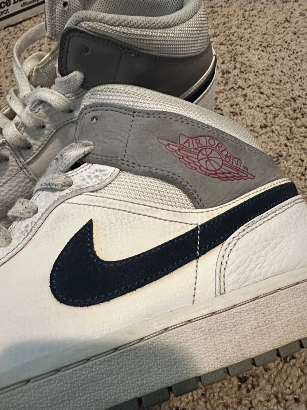 Nike White Navy Gray Air Jordan Mid Men's Sneakers Mens 12.5 Paris